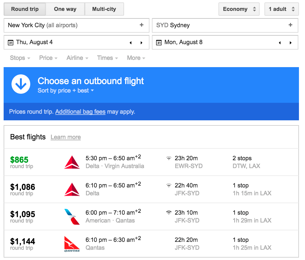 Price of a nonstop airline ticket between New York and London
